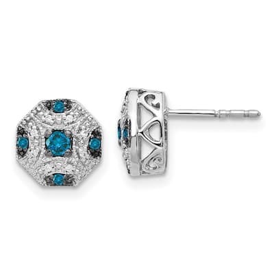 Curata 14k White Gold White and Blue Diamond Post Earrings - 8x8mm Wide