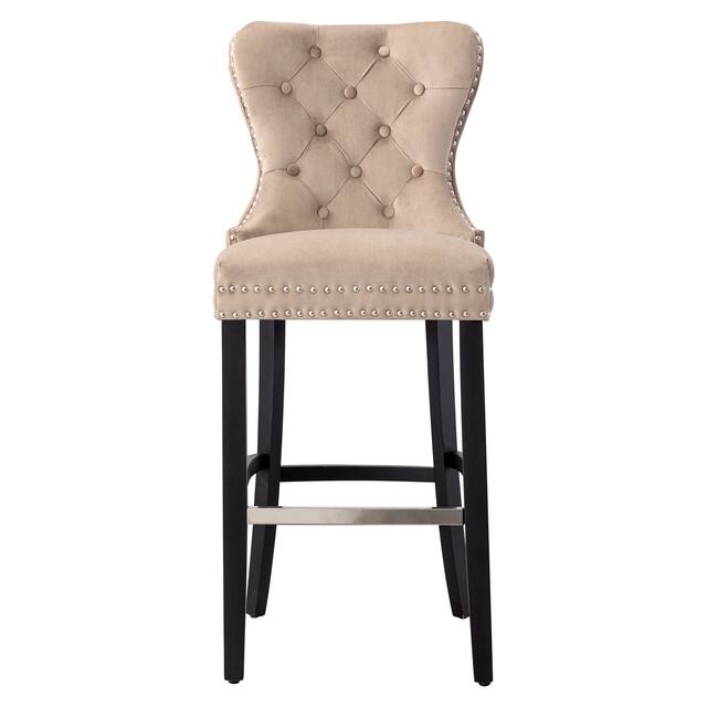 Carter 29" Wingback Tufted Nailhead Bar Stool with Black Finished Legs