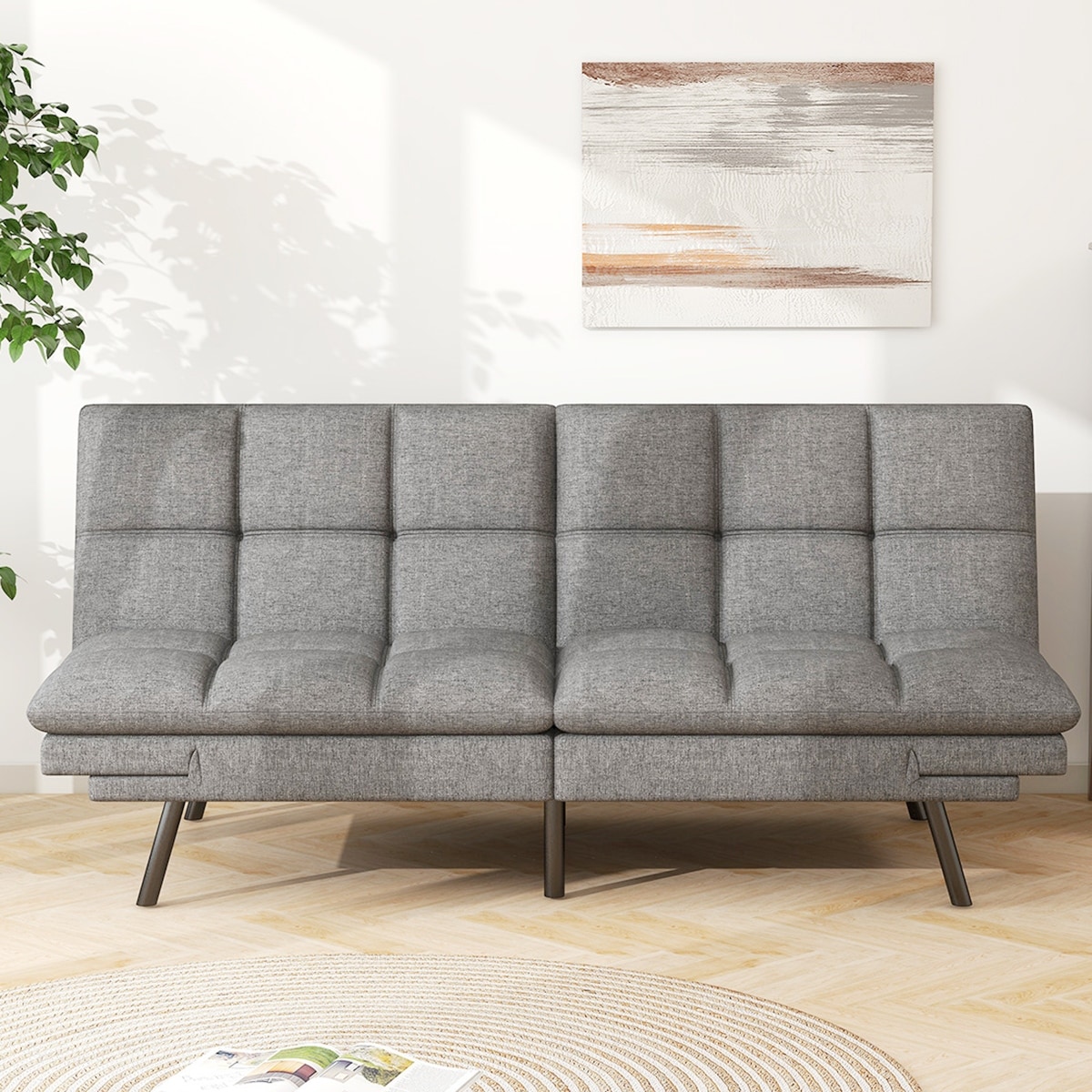 Convertible Memory Foam Futon Sofa Bed with Adjustable Armrest-Gray | Costway