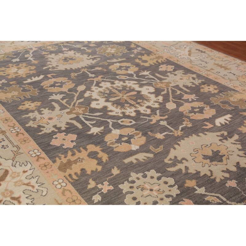 Gray Oushak Indian Large Rug Hand-Knotted Wool Carpet - 10'0"x 13'10"