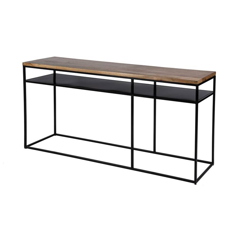 Sutton 63" Iron and Wood Console Table with Storage
