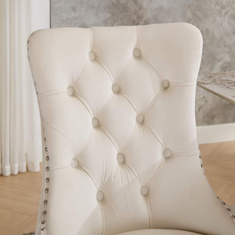 High-end Tufted Solid Wood Contemporary Velvet Upholstered Dining Chair with Wood Legs Nailhead Trim 2-Pcs Set