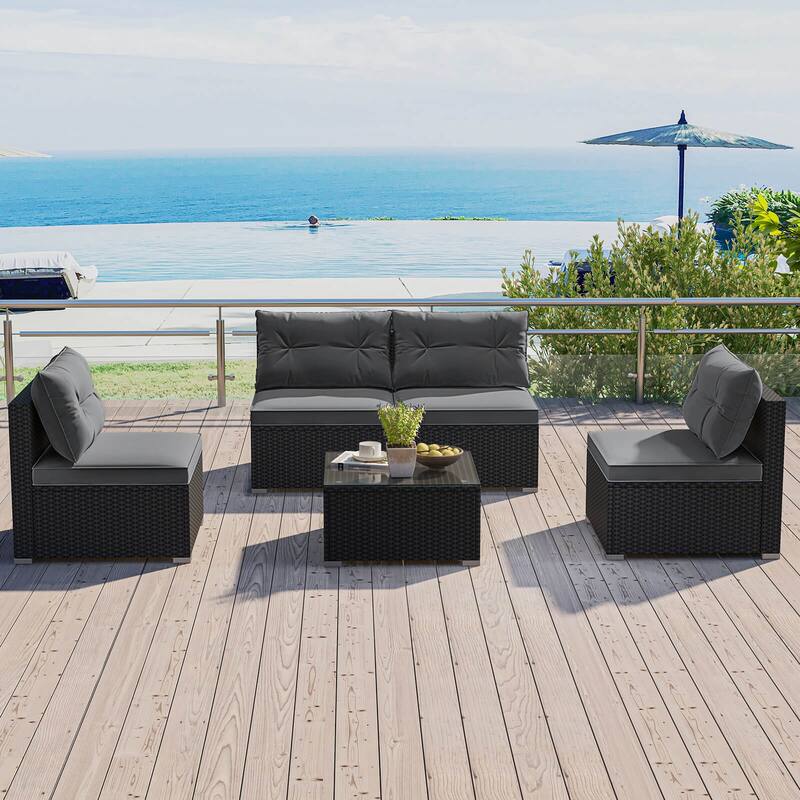 Costway 5 Piece Outdoor Furniture Set with Seat & Back Cushions - See Details