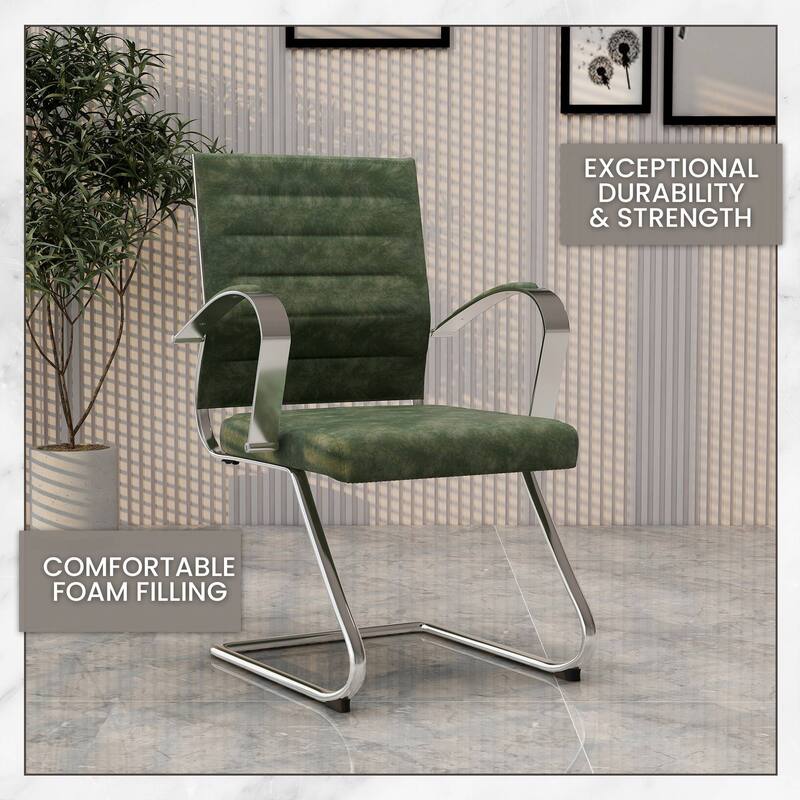 Benmar Modern Leather Office Chair with Stainless Steel Sled Base, Floor Caps, Ergonomic Desk Chair for Home Office or Workspace