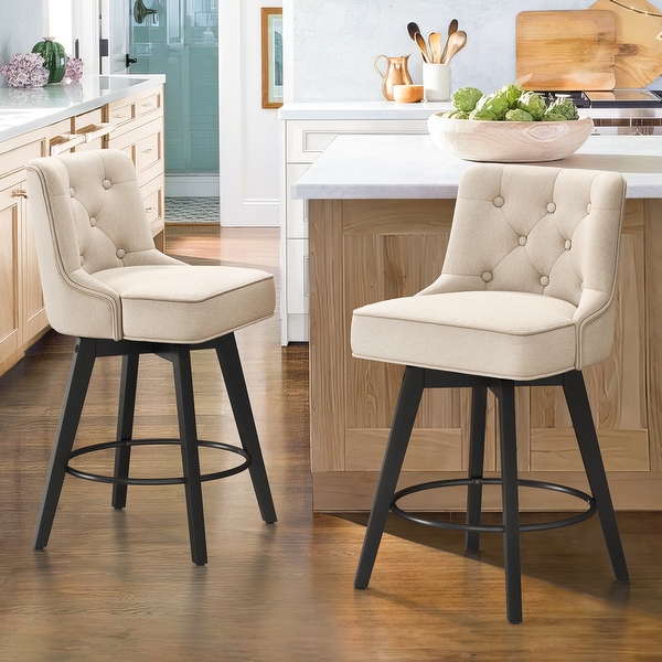 26 in. Counter Height Stool Modern Upholstered Swivel Set of 2 Bar Stools with Back