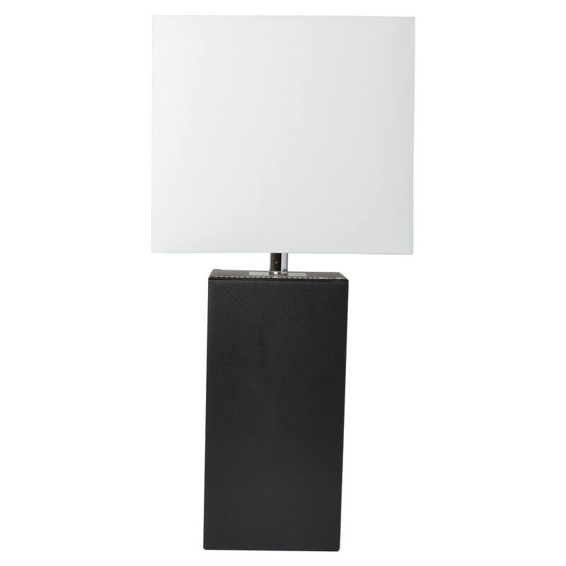 Modern Leather Table Lamp with USB and White Fabric Shade