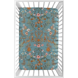 Sweet Jojo Designs Boho Wildflower Vintage Floral Girl Fitted Mini Portable Crib Sheet Turquoise Orange Bohemian Farmhouse Pink