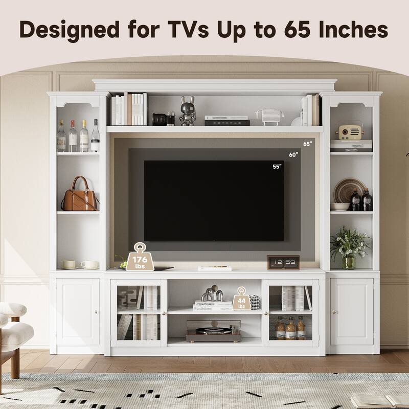 All-in-One Modern TV Stand with Bookcase for TVs Up to 65-inch, Entertainment Center with 4 Adjustable Shelves