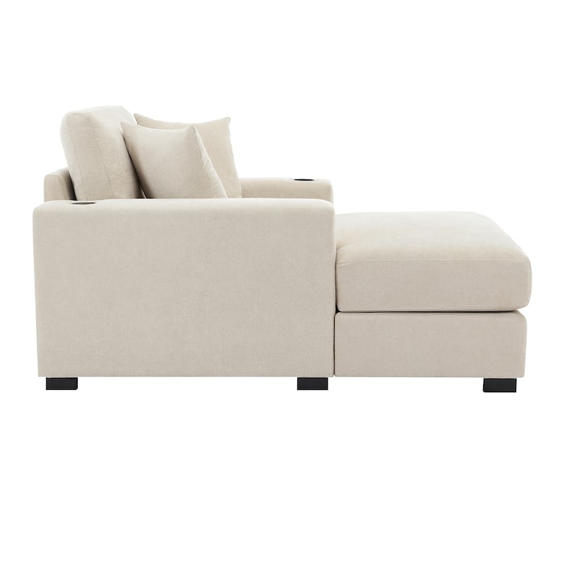 Chenille Fabric Chaise Lounges Couch with Pillows Charge Station and Cup Holders Lounge Chair Oversized Single Sofa Accent Chair