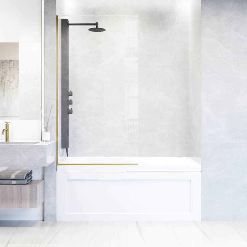 VIGO Zenith 34" W x 62" H Frameless Fixed Tub Screen Door - Matte Brushed Gold