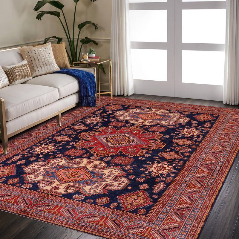 Tribal Super Kazak Paloma Blue/Red Hand Knotted Wool Rug - 8'3'' x 9'9''