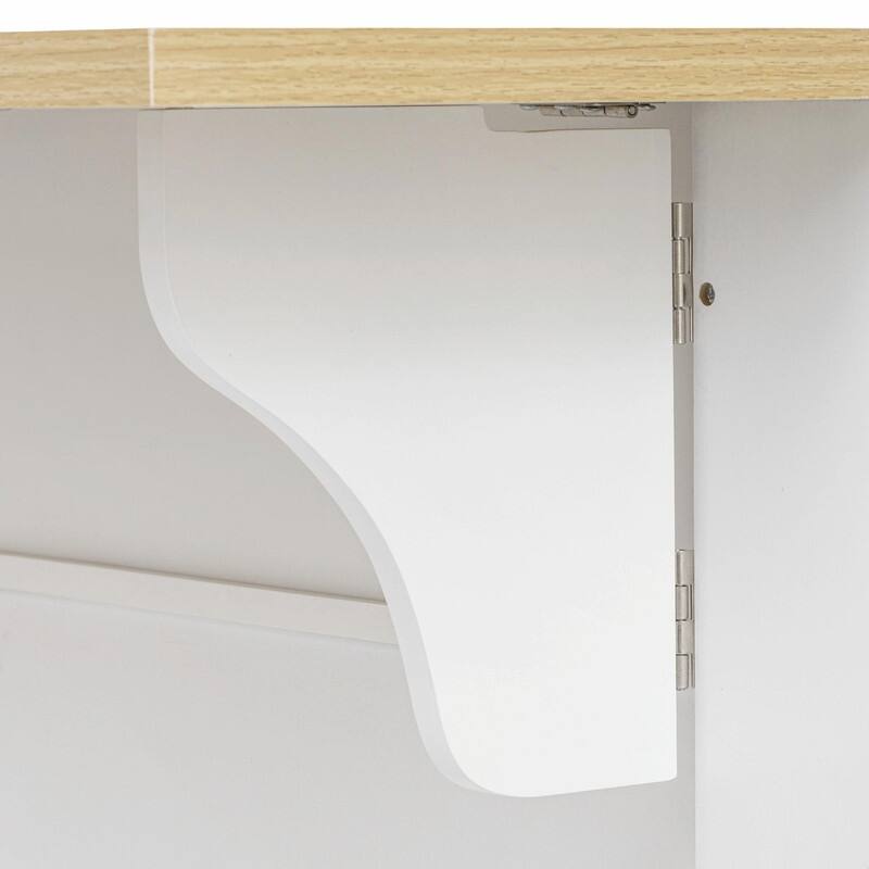 Rolling Kitchen Island with 6 Drawers, Pull-Out Trash Can Storage, Drop Leaf, Power Outlet & Side Racks