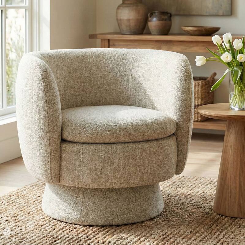 Upholstered 360 Swivel Barrel Accent Armchair