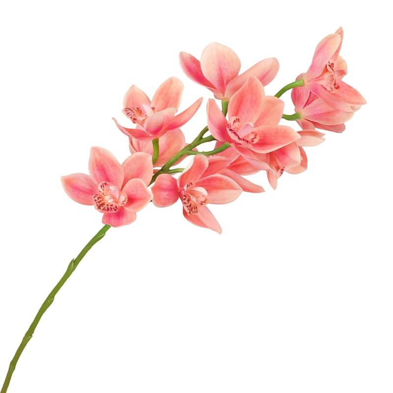 Set of 2 Large Coral Artificial Cymbidium Orchid Flower Stem Spray 31in - 31" L x 7" W x 7" DP