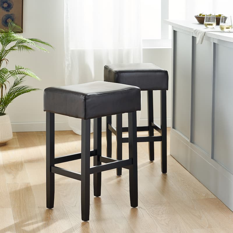 Lopez 30-inch Brown Reconstituted Bycast Leather (Recast) Backless Bar Stools (Set of 2) by Christopher Knight Home - Set of 2 - Brown - Bar Height