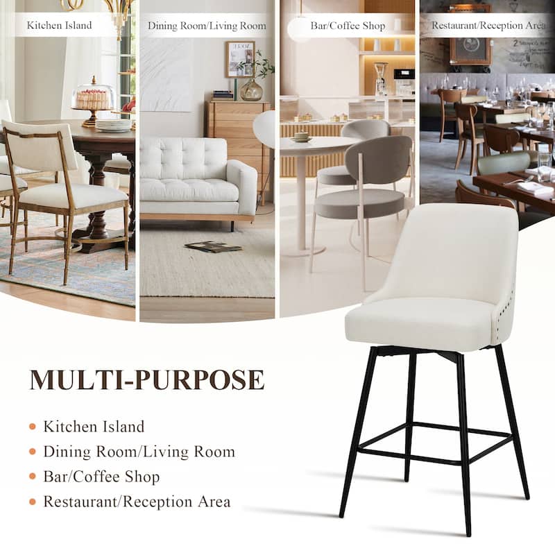 Industrial Swivel Bar Stools(Set of 2/4/6, Adjustable for Counter Height, 360° Spin & Plush Cushioned Seat