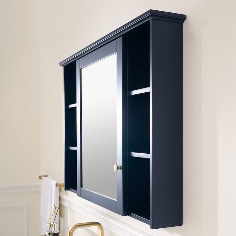 Modern Surface Mount Solid Wood Framed Medicine Cabinet With Mirror and Shelves