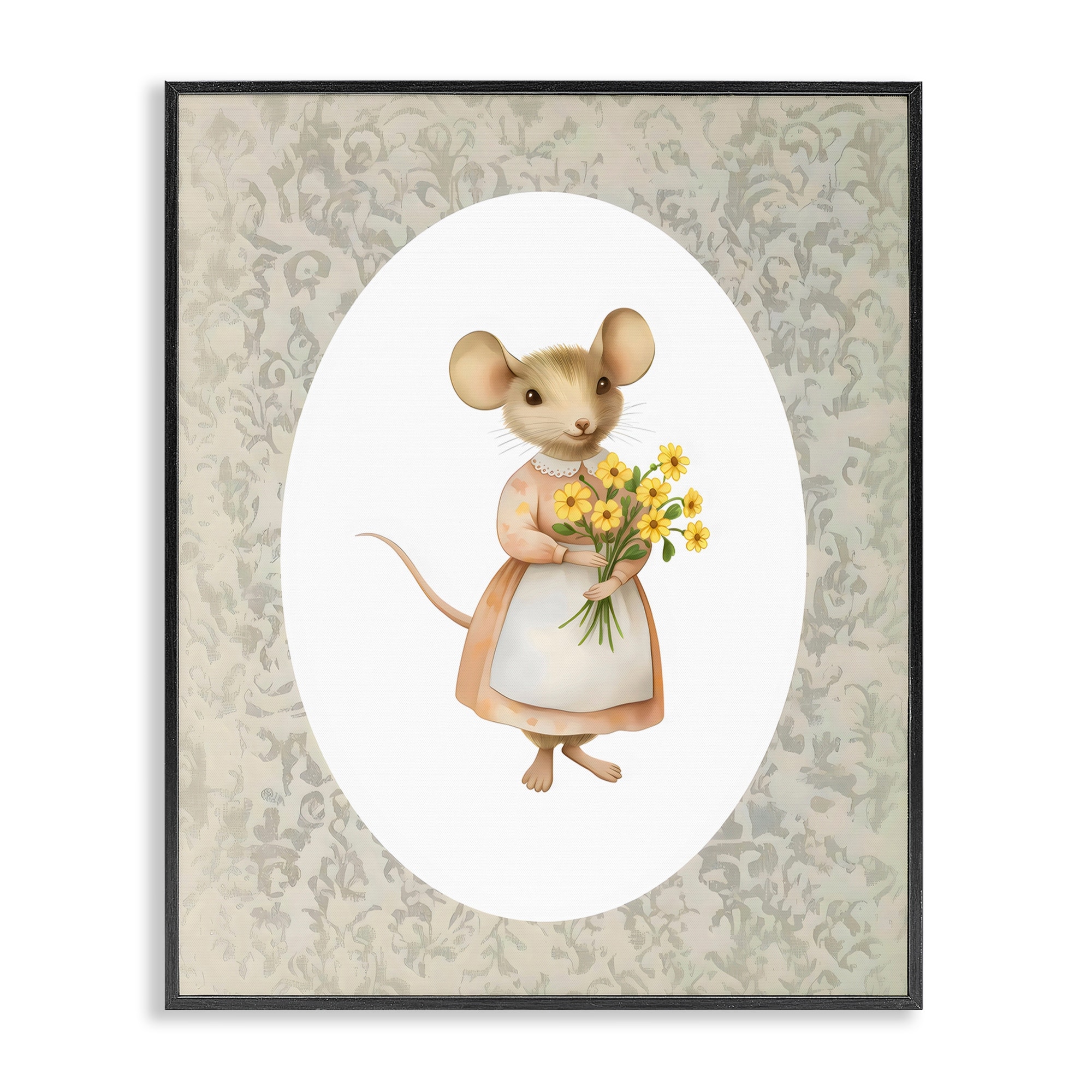 Stupell Little Mouse with Flowers Framed Giclee Art Design By Arlington Prints