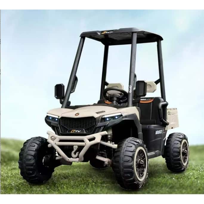 24V 2-Seater Kids Electric Golf Cart for Ages 3+, Beige with Remote Control & Sun Shade - Black