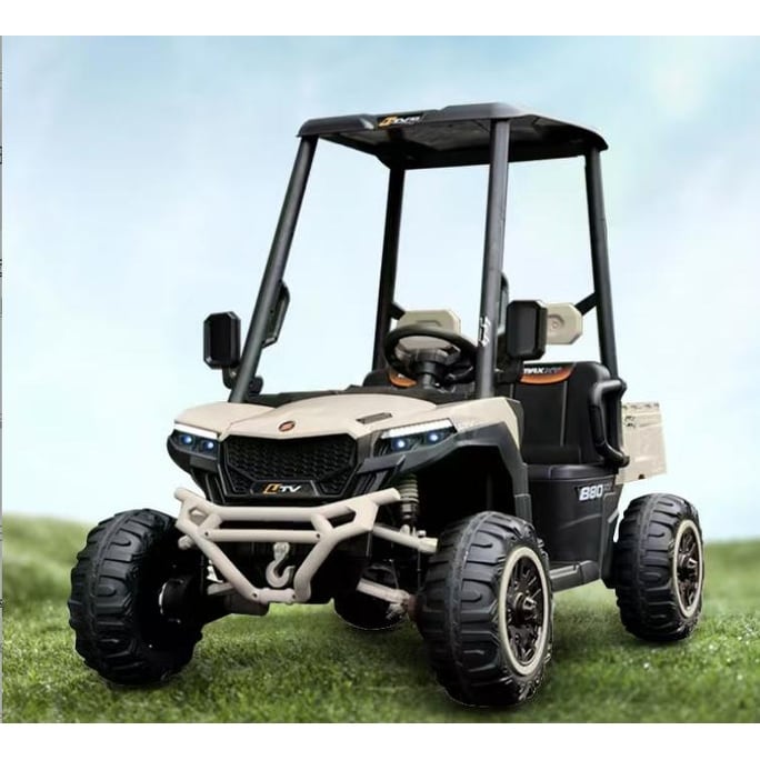 24V Kids Golf Cart, 4WD 2 Seater Ride on Car w/Sun Shade, Storage Trunk & Remote Control, Electric Vehicle w/LED Lights