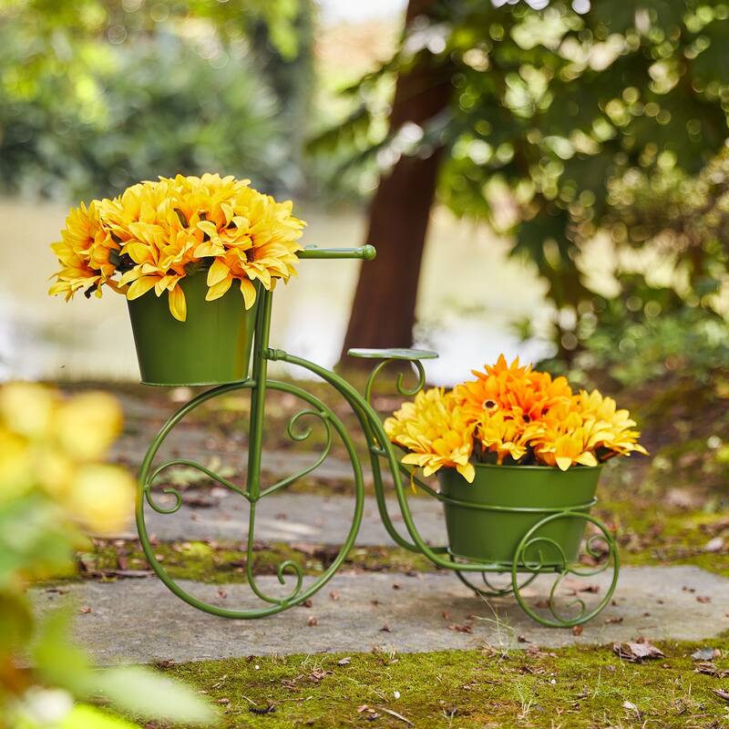 Glitzhome 21.5"L Spring Farmhouse Metal Bicycle Planter Stands Flower Pot Cart