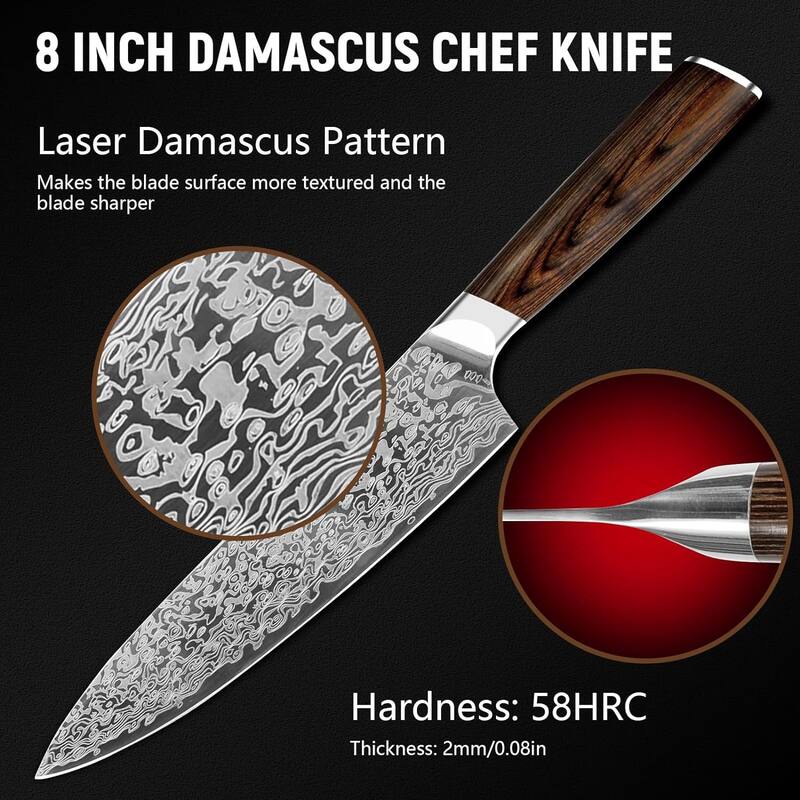 8" Japanese Chef Knife,Vanadium Steel Sharp,Mahogany Handle Gift Ready