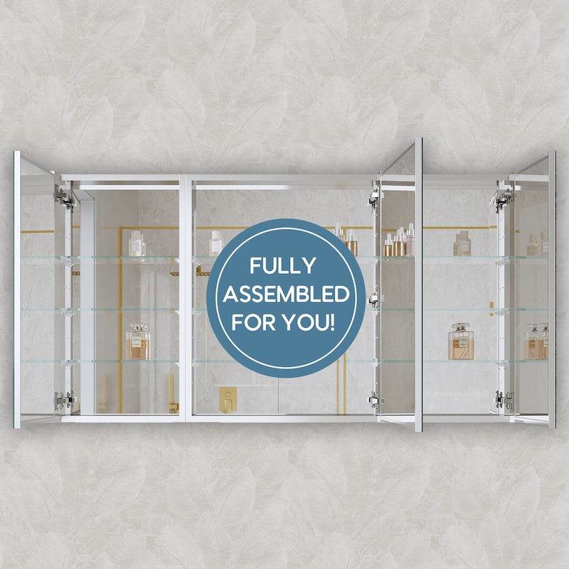 56''/64''W X 30''H Recessed Or Surface Wall Mount Bathroom Medicine Cabinet With Adjustable Glass Shelves