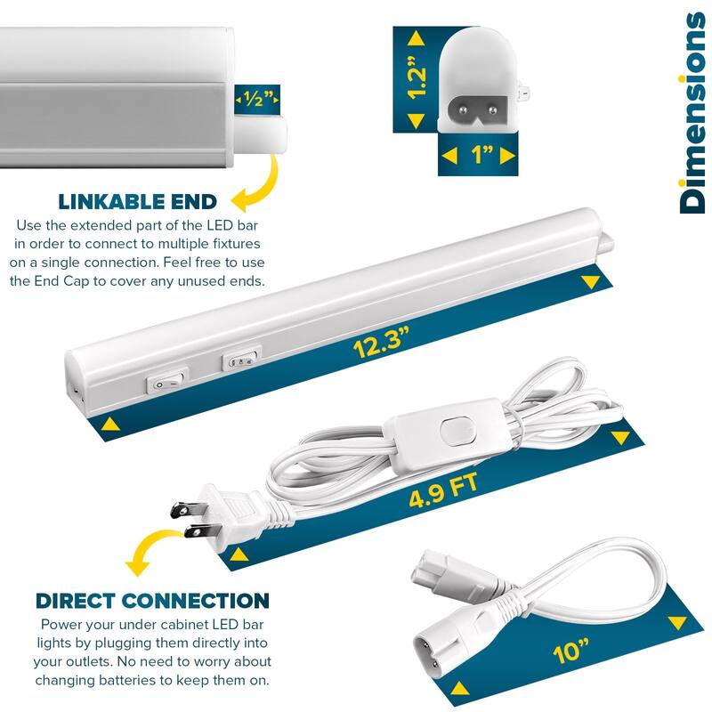 Sunperian LED Under Cabinet Light Kit 12" Plug In 30W Linkable 3 Color Option 3000K/4000K/5000K Damp Rated