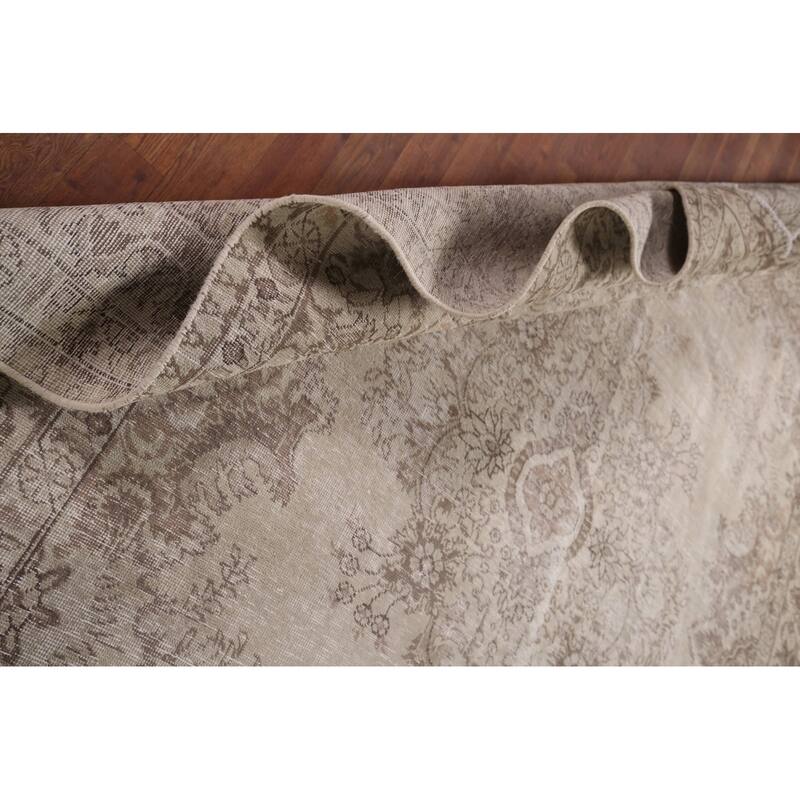 Distressed Muted Tabriz Persian Antique Rug Hand-Knotted Wool Carpet - 7'9" x 10'7"