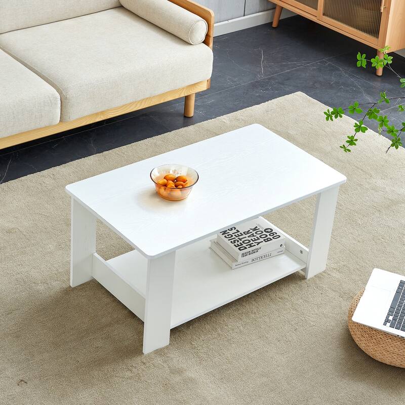 35.4" Modern Rectangular Coffee Table with Storage Shelf for Living Room, Bedroom and Study Room