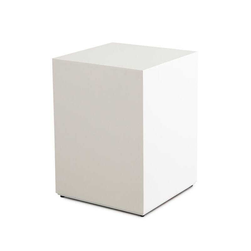 Viko Square Side End Table, White Wood Faux Concrete Finish, 20 Inch