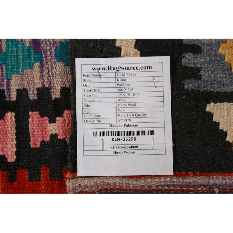 Kilim Oriental Area Rug Hand-Woven Tribal Reversible Wool Carpet - 10'0"x 12'8"