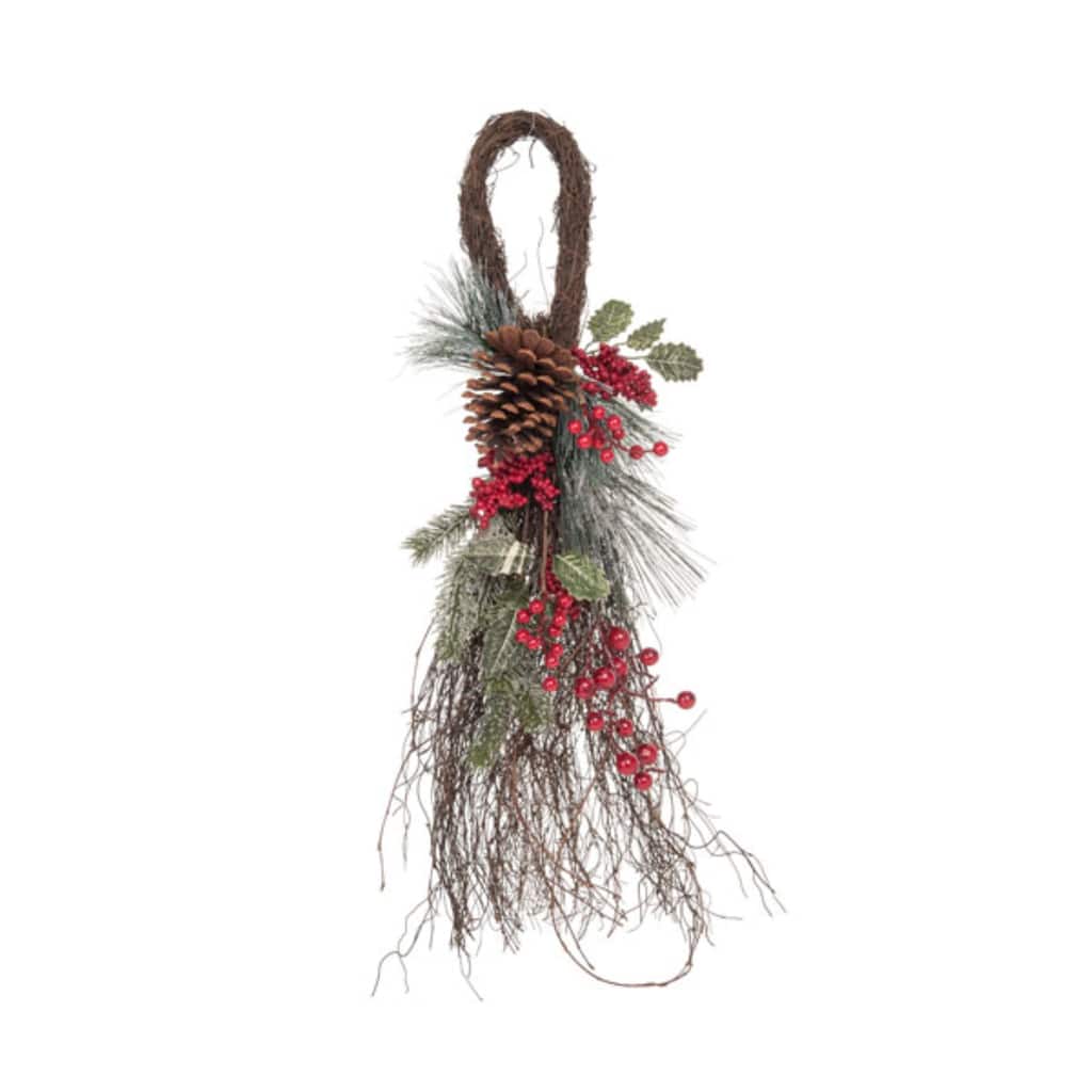 Transpac Natural Material 26 in. Green Christmas Berry Pinecone Drop