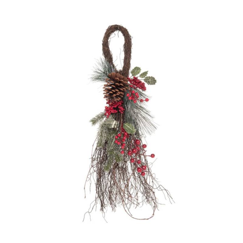 Transpac Natural Material 26 in. Green Christmas Berry Pinecone Drop