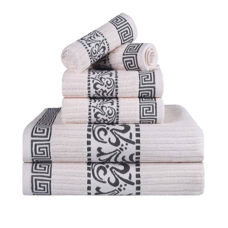 Superior Athens Cotton Floral Border Greek Key 6-Piece Towel Set