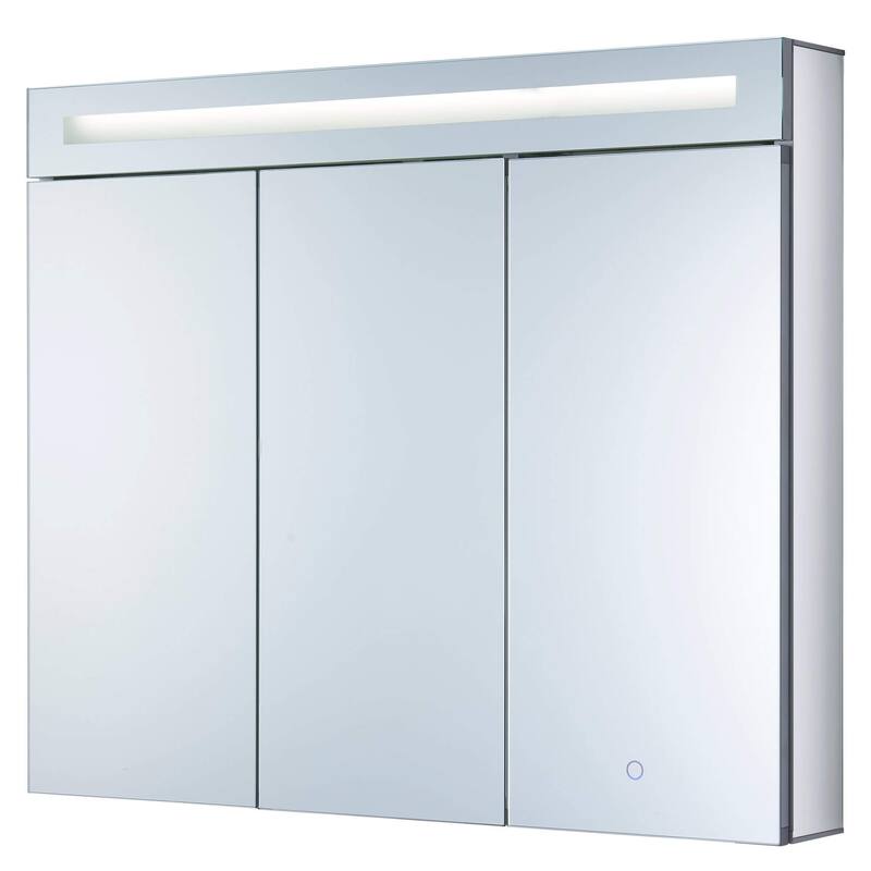 Bathroom Medicine Cabinet, Aluminum, Recessed/Surface Mount, Mirrored Interior w/LED - 36 x 30 - Left Hand