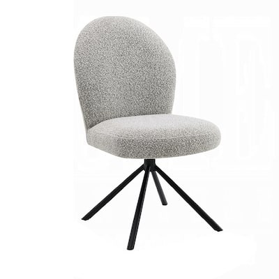 Veton Swivel Side Dining Chair Set of 2, Gray Boucle, Black Metal Base