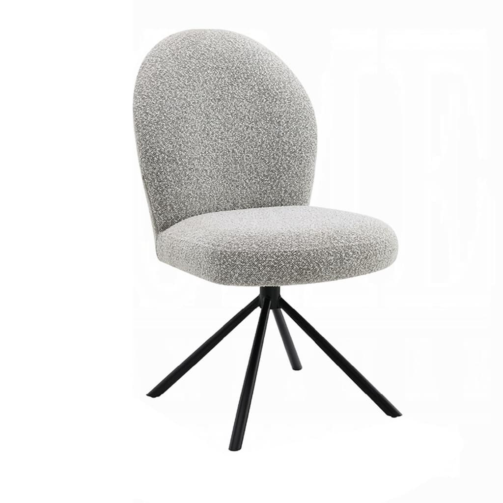Veton Swivel Side Dining Chair Set of 2, Gray Boucle, Black Metal Base