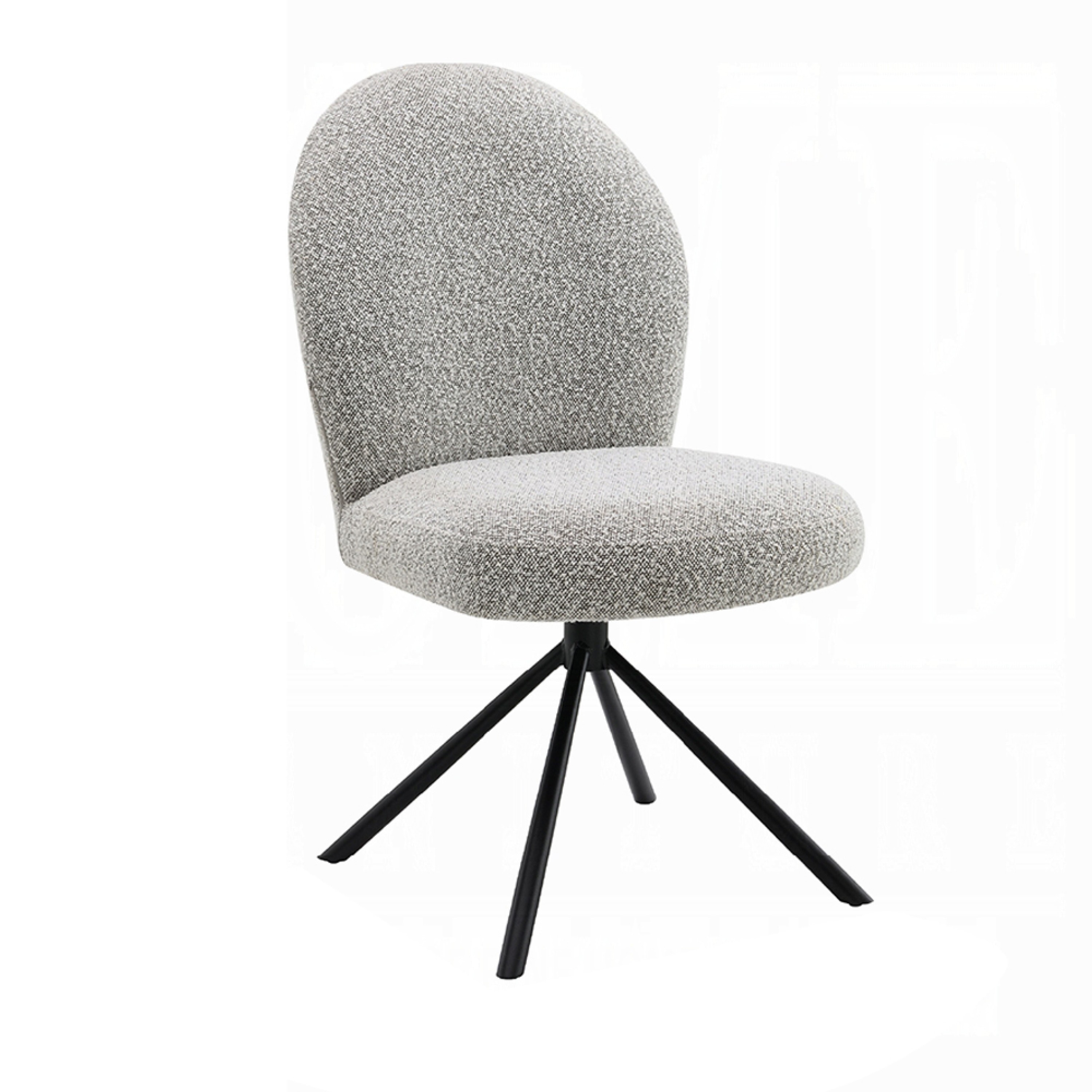 Veton Swivel Side Dining Chair Set of 2, Gray Boucle, Black Metal Base
