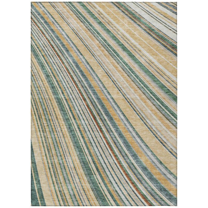 Machine Washable Indoor/ Outdoor Stripe Wave Chantille Rug