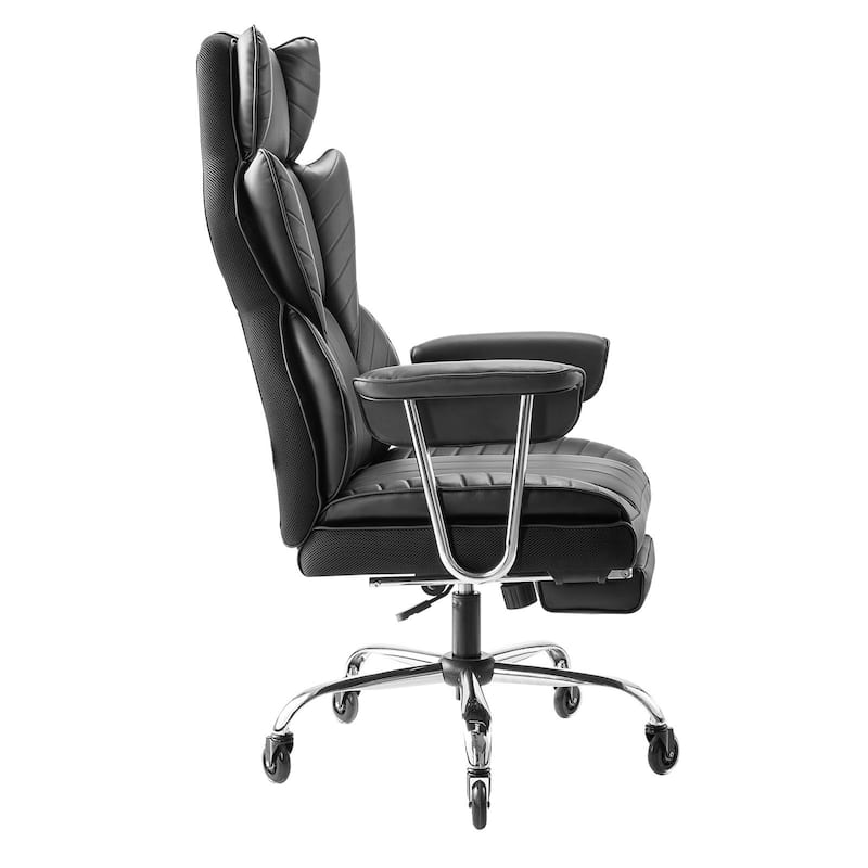 PU Leather Ergonomic Reclining Chair with Footrest & Wheels - 29.1 x 29.1 x 50 inch
