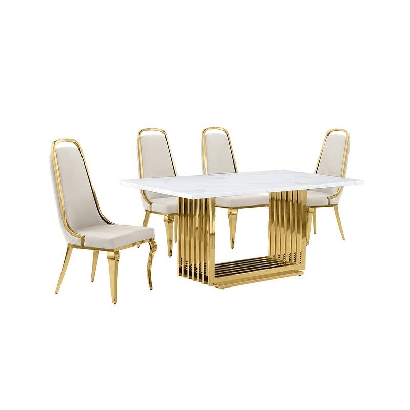 Best Quality Furniture D310/1-SC310-7 Dining Set with 68" White Marble Top