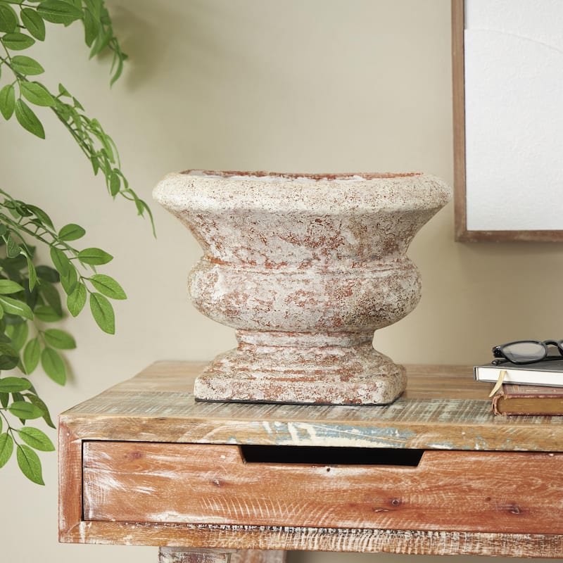 Ceramic Antique Style Textured Wide Decorative Vase with Copper Accents - Brown - Roche River Decor