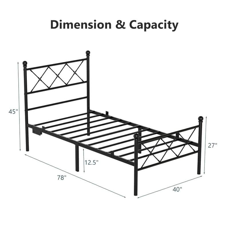 Twin Size Metal Platform Bed with RGB LED Lights,Charging Station,Heavy Duty,Remote and App Control,Under Bed Storage