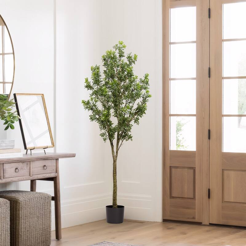 GDFStudio - Lucas 6FT Artificial Tree in Thermoplastic Foliage with Sturdy Trunk and Interlocking Roots