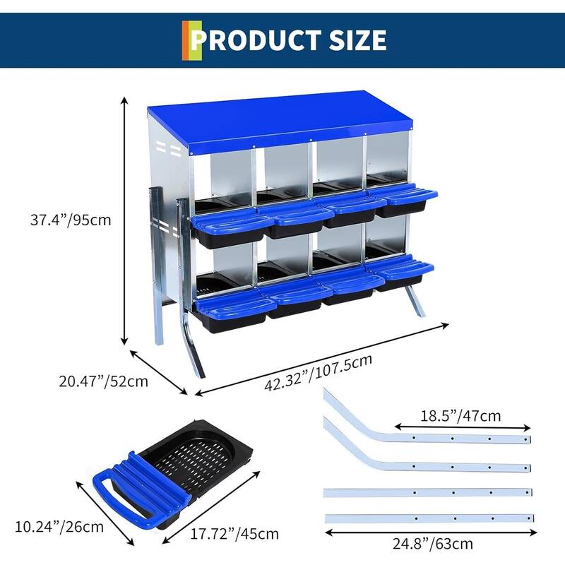 8-Hole Metal Chicken Nesting Box or Easy Cleaning with Legs