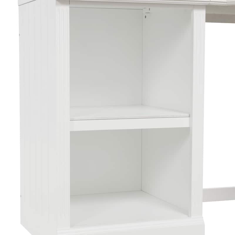 Modern L-Shaped Office Desk Corner Writing Desk Executive Desk with Open Shelves and Storage Silent Drawers