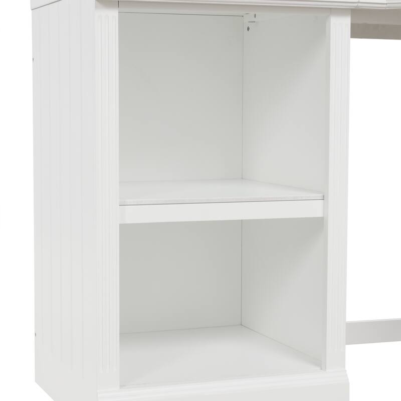 Modern White Executive Desk with Wide Desktop and Storage Shelves Three Drawers for Office