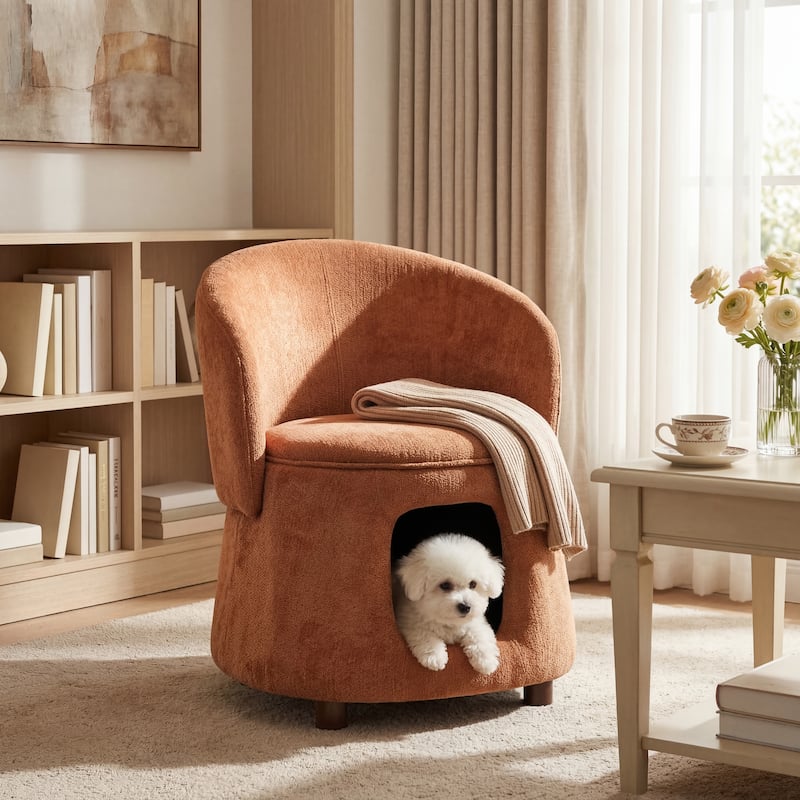 Christopher Knight Home - Modern 2-in-1 Acacia Upholstered Accent Chair with Hidden Pet-Friendly Nook & Convertible Storage Seat