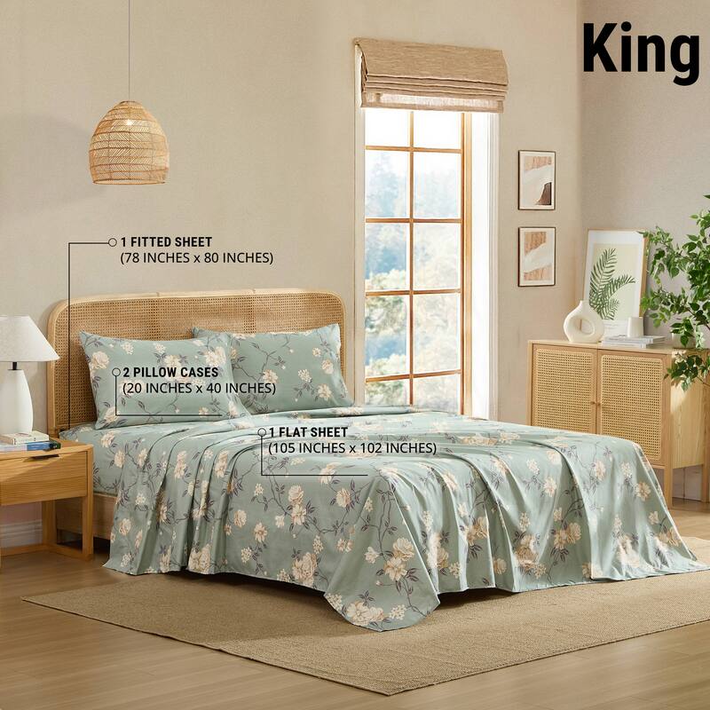 HLC.ME Floral Bed Sheets - Multi-Piece Bed Sheet Set - Wrinkle Resistant & Ultra Soft - Fits Mattresses up to 15 Inches Deep